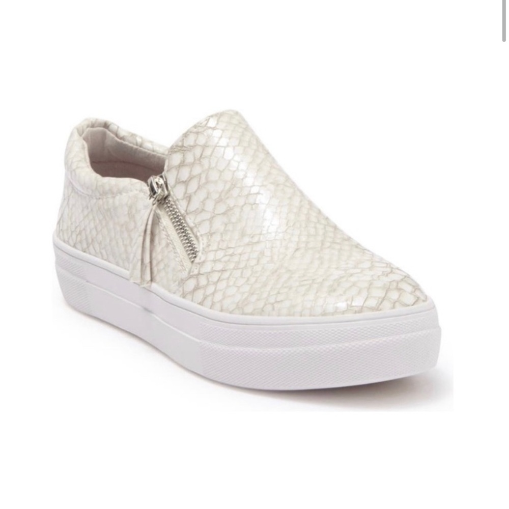 Steve Madden Glaamar White Snake Skin Platform Slip Ons
